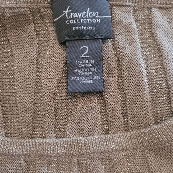 Chico's Traveller's Collection Tan Texture Cropped Sleeve Tunic L - Picture 7 of 7